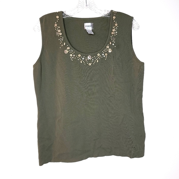 Chico's women's 2 (M) bohemian embellish charm light summer sleeveless tank top - Picture 2 of 12